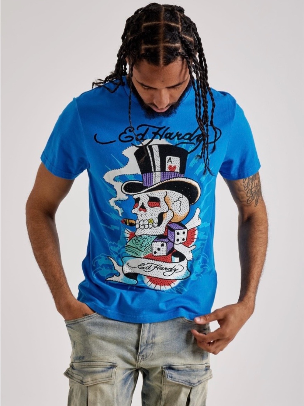 Ed Hardy Bright Blue Short-Sleeve Skull Graphic Tee